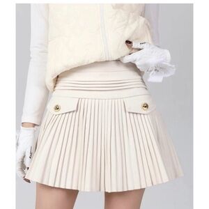 Commense Cream Pleated Mini Skirt
